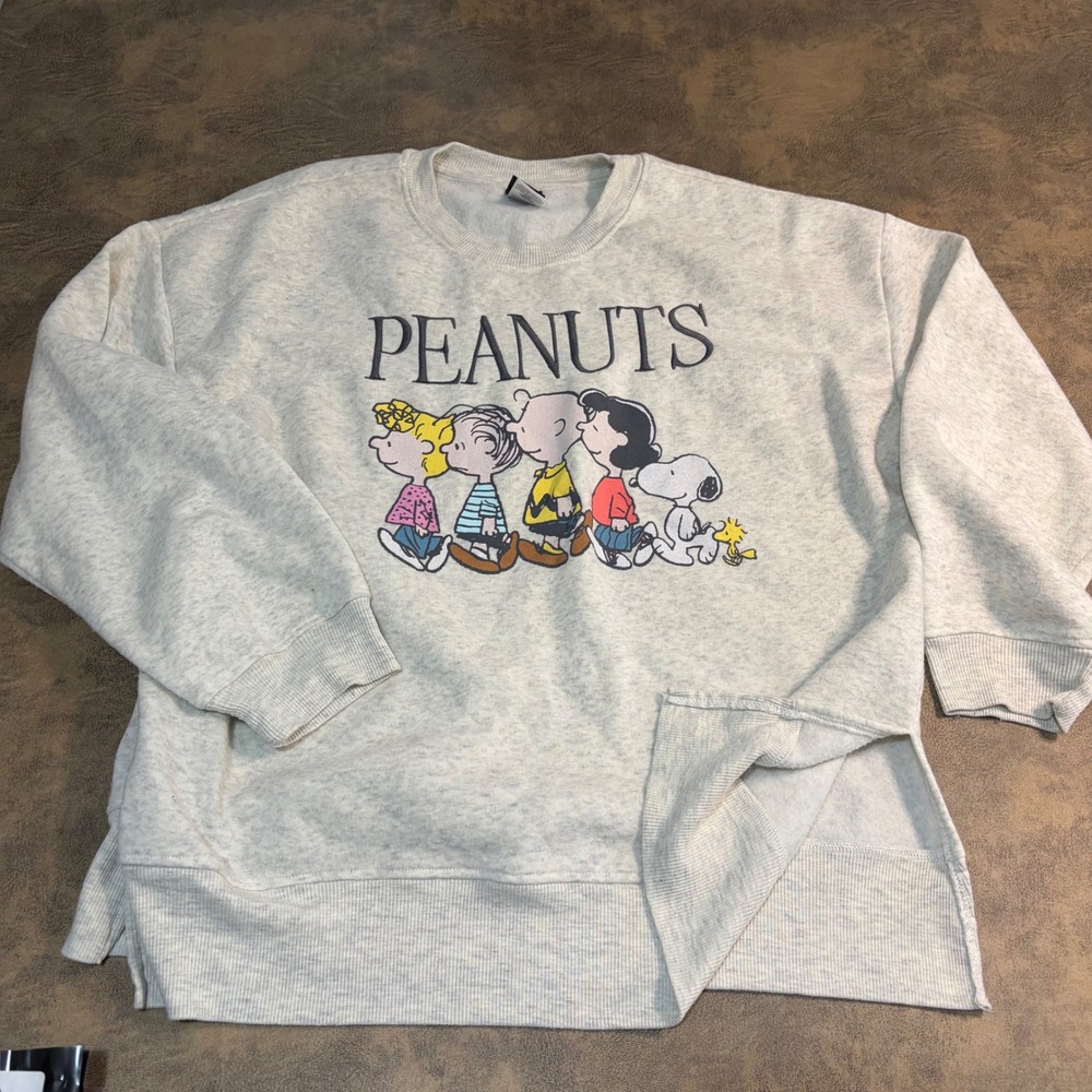Peanuts Sweatshirt Womens XL Gray Snoopy Charlie Brown Gang Graphic Pullover